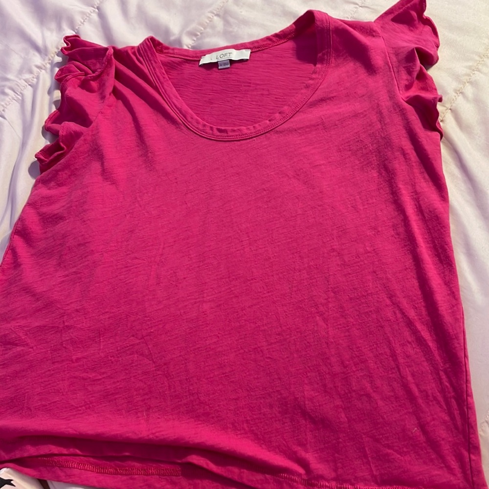 Loft brand, hot pink ruffle sleeve ladies shirt.